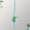 Suspension macramé plante bleu ciel